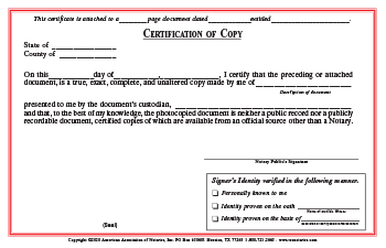 Oregon Certified Copy Notarial Certificate Pad