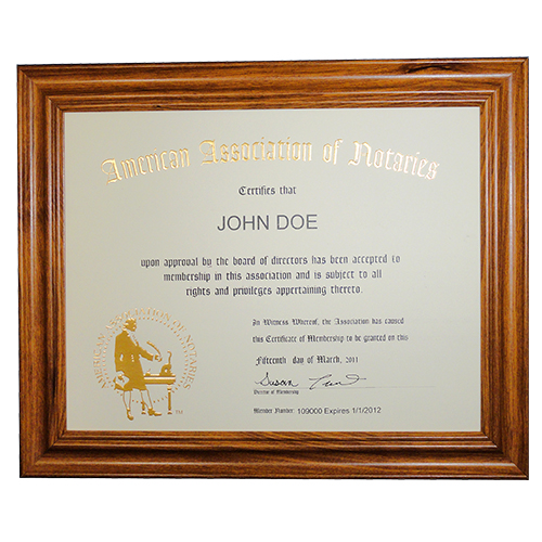 AAN Membership Certificate Frame - Massachusetts