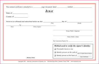 Utah Jurat Notarial Certificate Pad